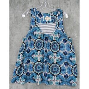 Anthropologie Meadow Rue Blouse Large Abstract Retro Flyaway Bohemian Flowy Blue